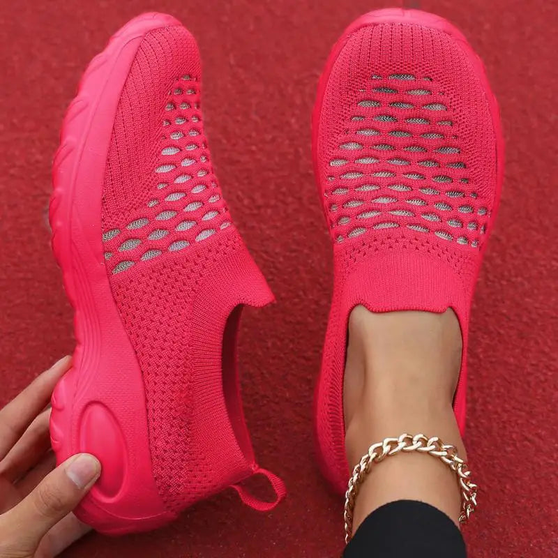Zapatos informales amarillos de verano, zapatos planos para mujer, zapatillas de deporte de punto de malla transpirable, zapatos de tenis para mujer, zapatos ligeros para correr, zapatos de mujer