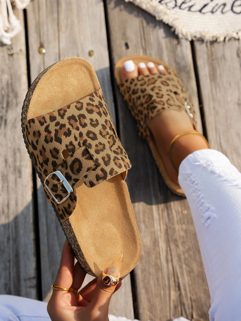 Sandalias de Punta Abierta para las Cuatro Estaciones, Nuevas Sandalias de Primavera y Otoño para Mujer, Sencillas, Casuales, Modernas, Versátiles, Sandalias con Suela de Corcho Azul y Marrón, Sandalias con Estampado Anima