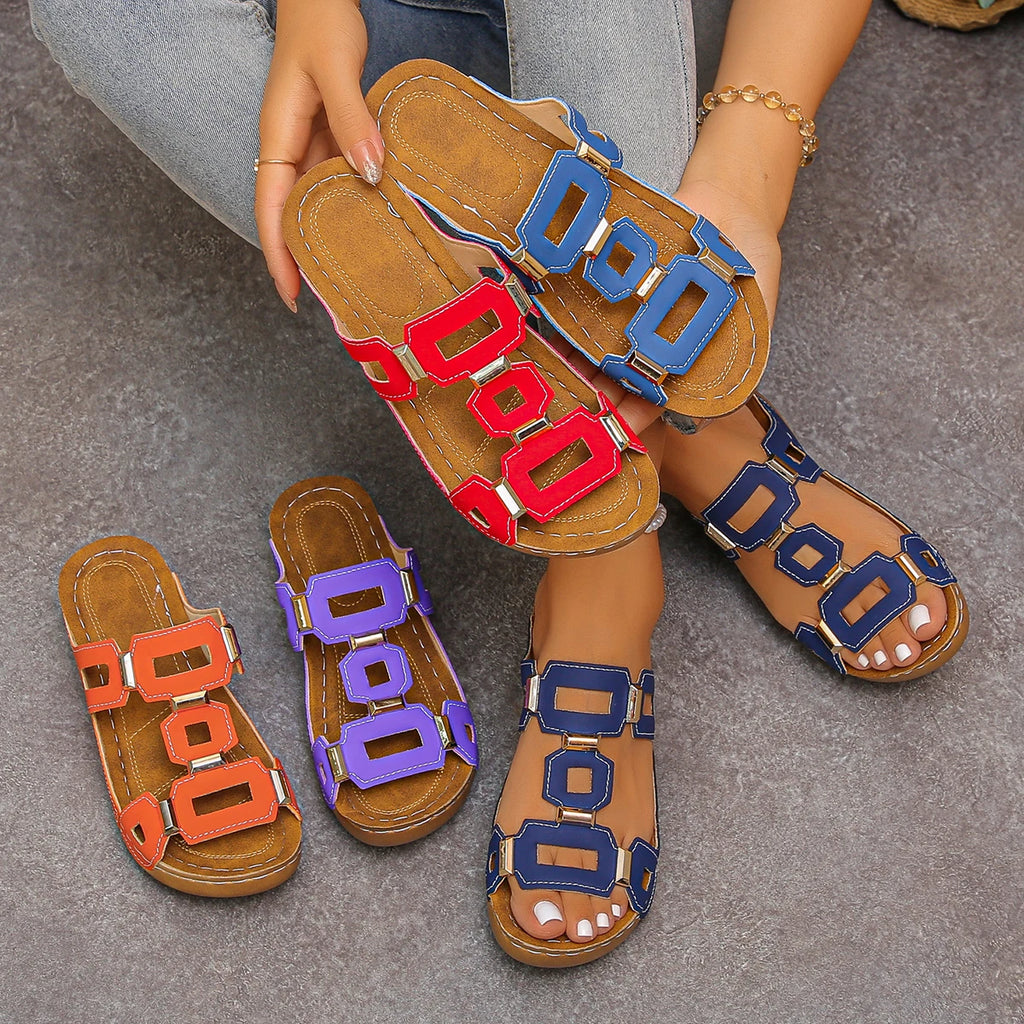 Sandalias de mujer de estilo romano de gran tamaño, zapatillas de playa con punta abierta, cuñas de verano, zapatos cómodos sin cordones para exteriores para mujer