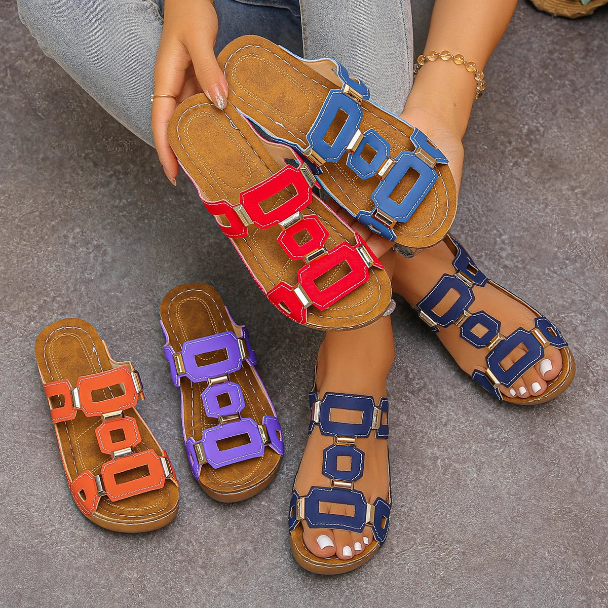 Sandalias de mujer de estilo romano de gran tamaño, zapatillas de playa con punta abierta, cuñas de verano, zapatos cómodos sin cordones para exteriores para mujer
