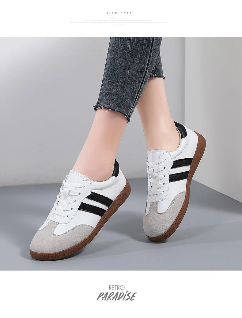 Zapatos de mujer, zapatos planos informales a la moda, zapatos vulcanizados para mujer, zapatillas para caminar al aire libre, zapatos clásicos cómodos para mujer, negro y blanco