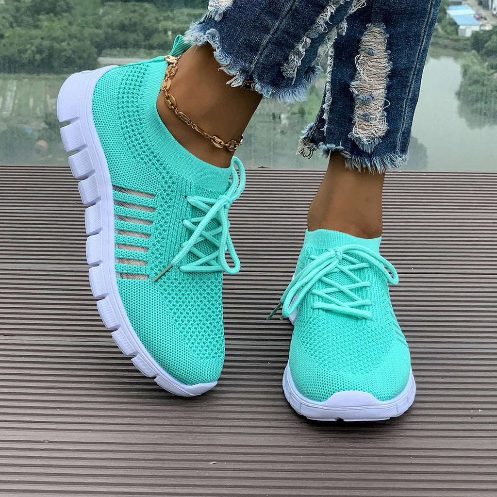 Zapatos informales amarillos de verano, zapatos planos para mujer, zapatillas de deporte de punto de malla transpirable, zapatos de tenis para mujer, zapatos ligeros para correr, zapatos de mujer