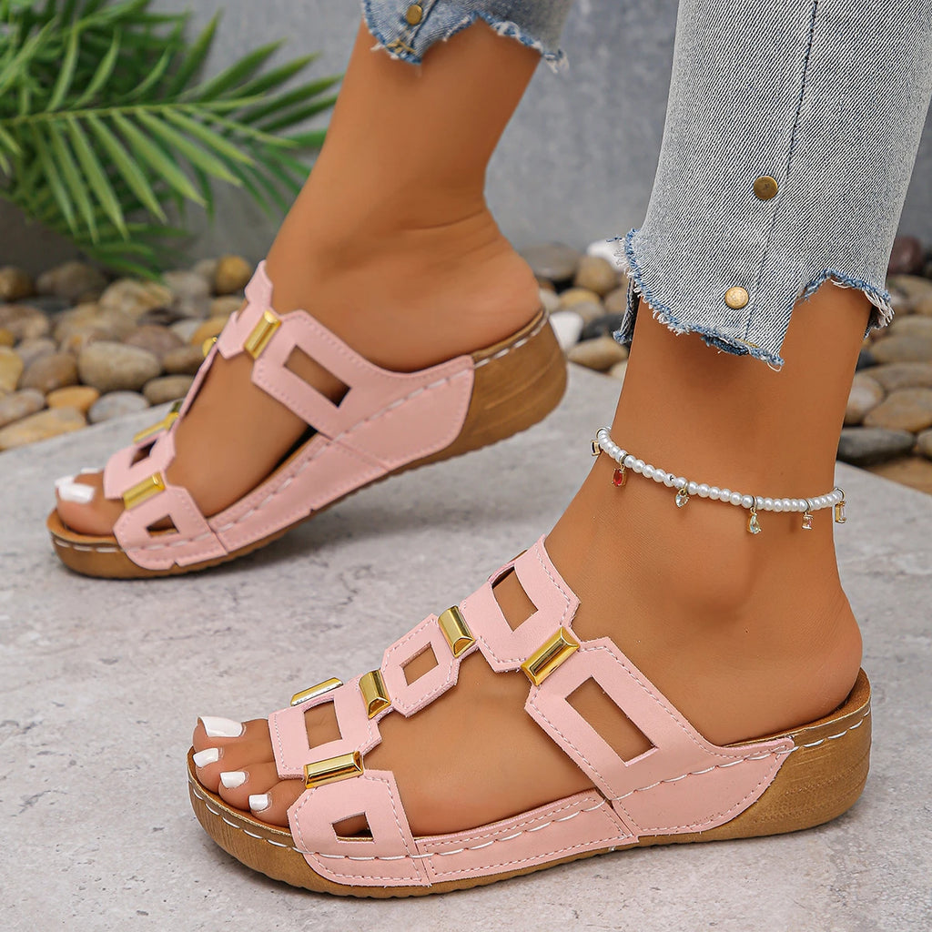 Sandalias de mujer de estilo romano de gran tamaño, zapatillas de playa con punta abierta, cuñas de verano, zapatos cómodos sin cordones para exteriores para mujer