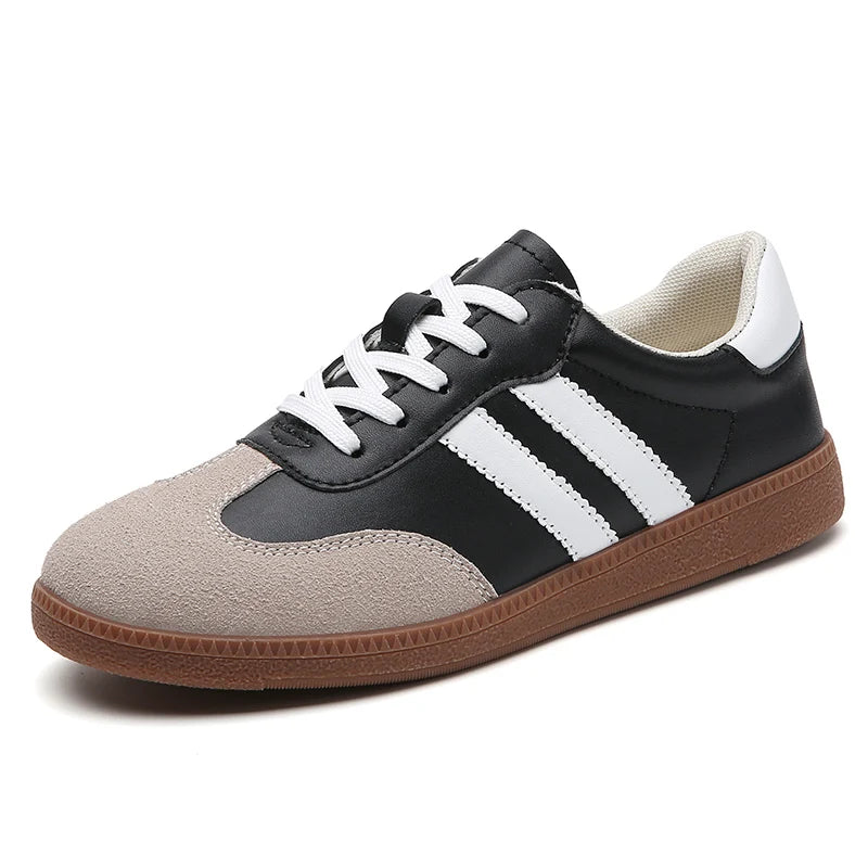 Zapatos de mujer, zapatos planos informales a la moda, zapatos vulcanizados para mujer, zapatillas para caminar al aire libre, zapatos clásicos cómodos para mujer, negro y blanco