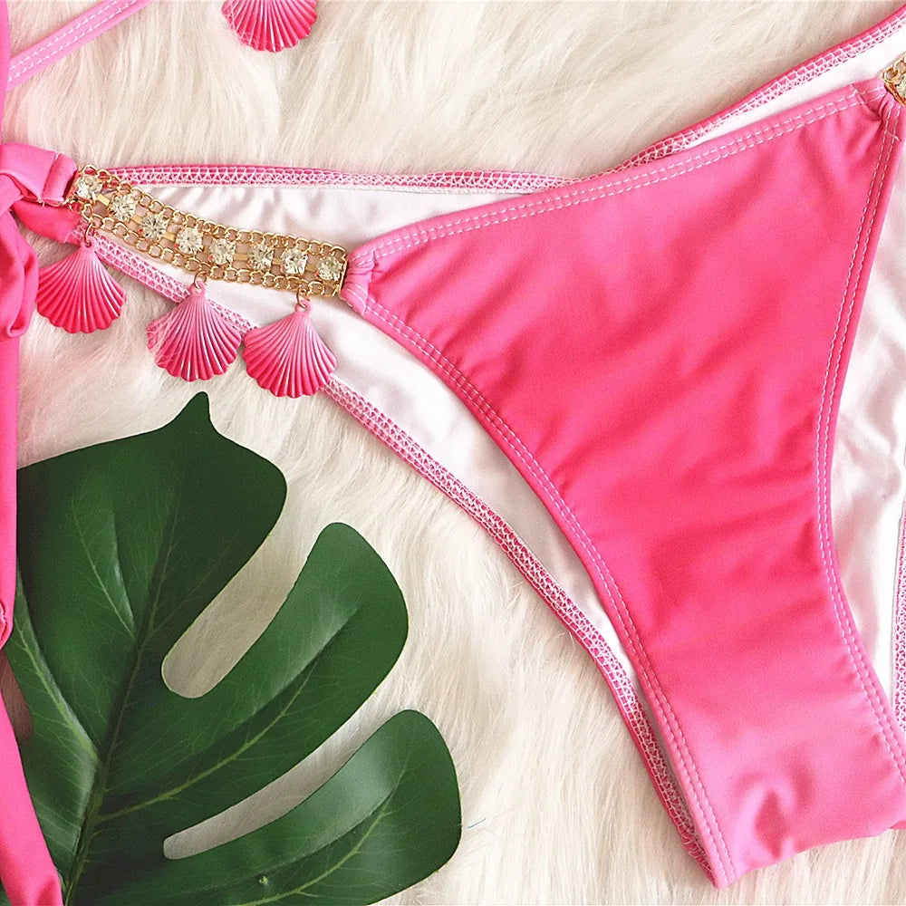 Bikini con tiras sexys y estampado degradado para mujer, modelo 2026