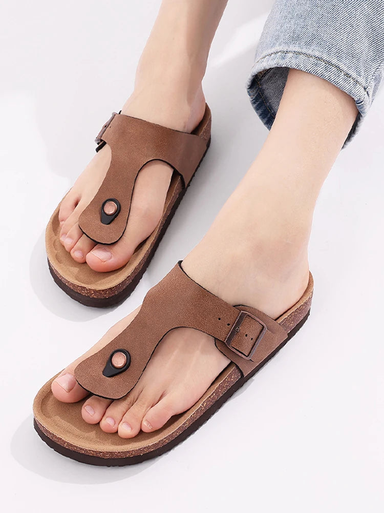 Chanclas de Corcho para Mujer CRACOMIN, Sandalias Planas de Corcho Suave, Chanclas de Playa de Moda de Verano, Sandalias Unisex Cómodas para el Hogar