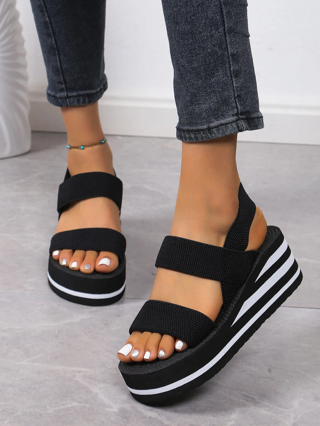 Sandalias de cuña ligeras para mujer, plataforma con punta abierta, suela gruesa, zapatos informales de verano con correa trasera, calzado de ocio