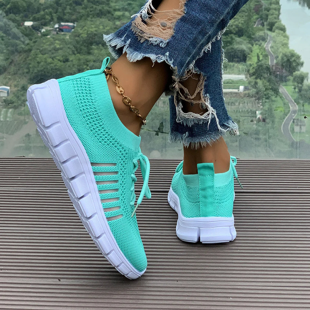Zapatos informales amarillos de verano, zapatos planos para mujer, zapatillas de deporte de punto de malla transpirable, zapatos de tenis para mujer, zapatos ligeros para correr, zapatos de mujer