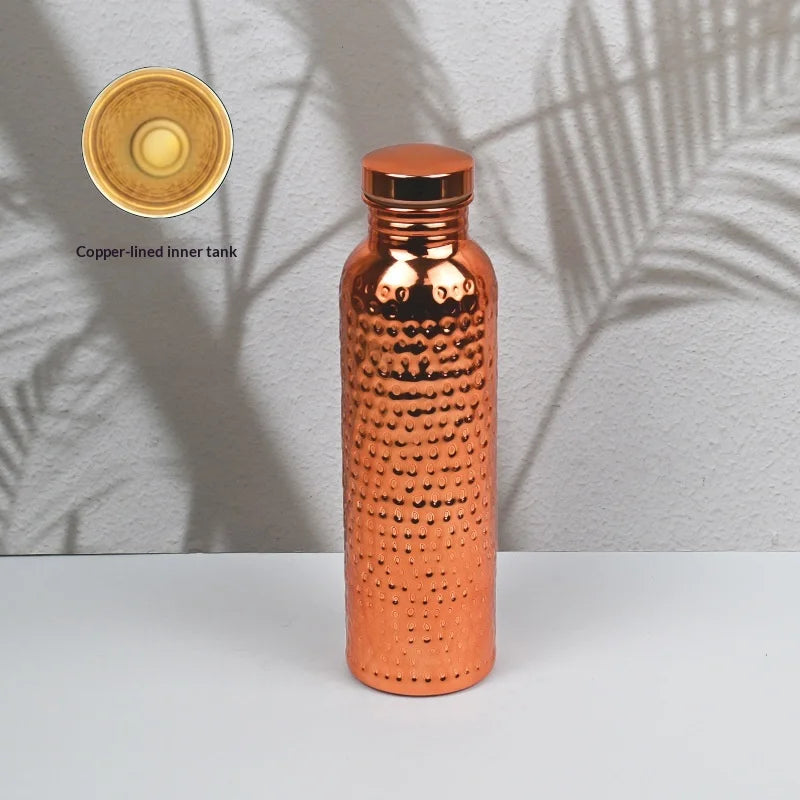 Botella de agua deportiva de cobre de 800 ml, diseño martillado, a prueba de fugas, para ciclismo, gimnasio, fitness, viajes.