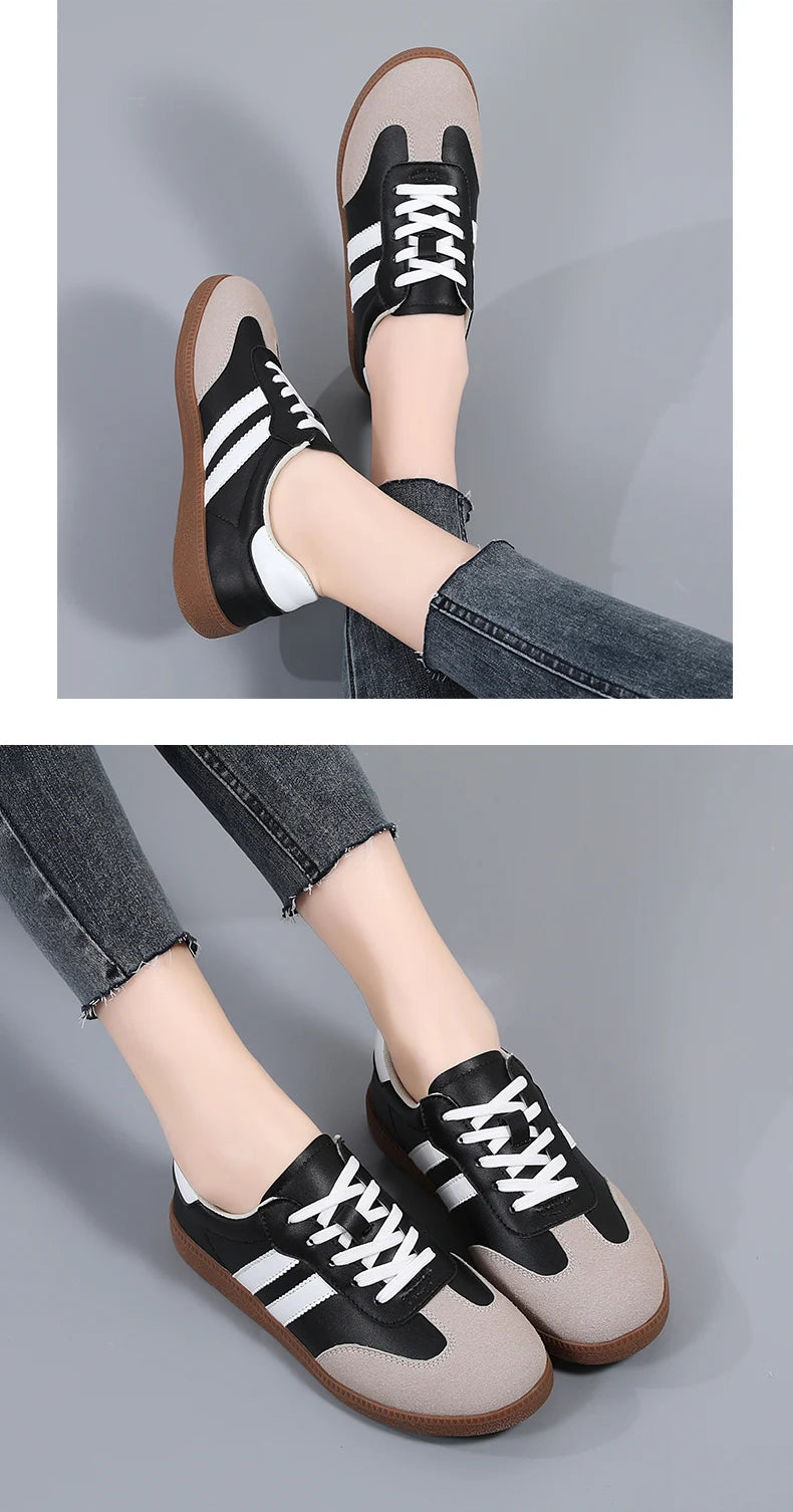 Zapatos de mujer, zapatos planos informales a la moda, zapatos vulcanizados para mujer, zapatillas para caminar al aire libre, zapatos clásicos cómodos para mujer, negro y blanco