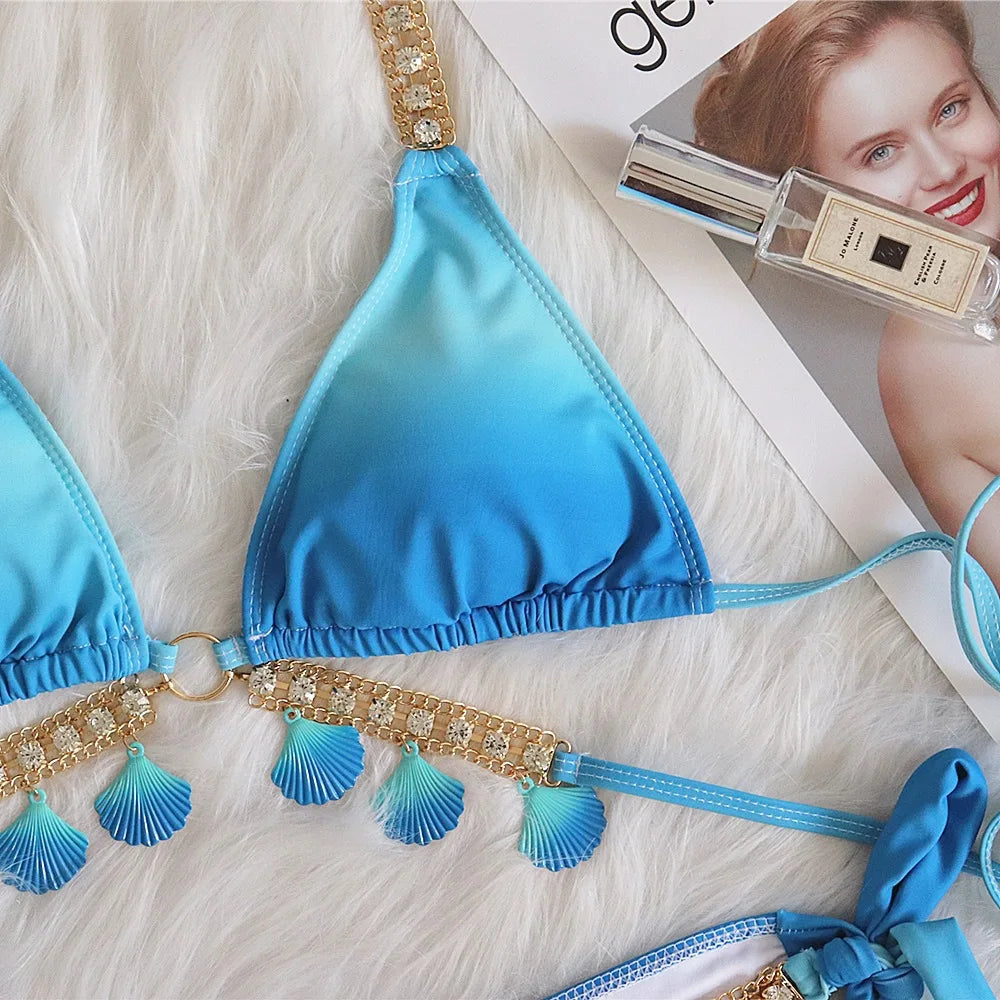 Bikini con tiras sexys y estampado degradado para mujer, modelo 2026