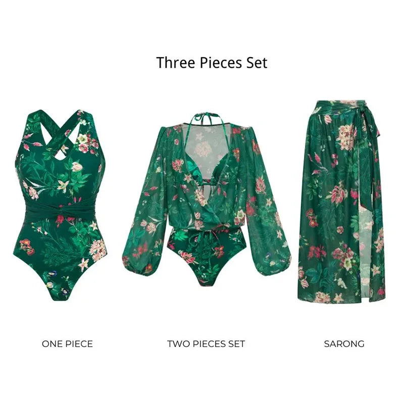 Traje de baño de una pieza con estampado verde Vintage para mujer