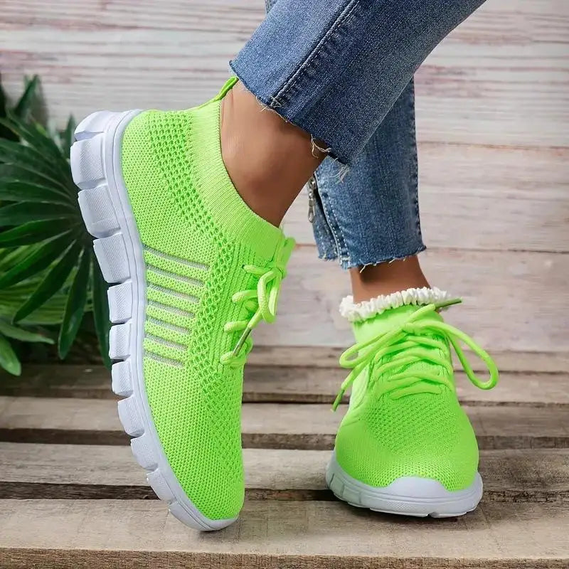 Zapatos informales amarillos de verano, zapatos planos para mujer, zapatillas de deporte de punto de malla transpirable, zapatos de tenis para mujer, zapatos ligeros para correr, zapatos de mujer