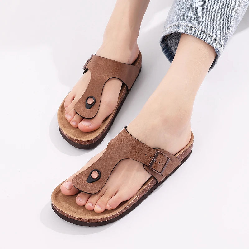 Chanclas de Corcho para Mujer CRACOMIN, Sandalias Planas de Corcho Suave, Chanclas de Playa de Moda de Verano, Sandalias Unisex Cómodas para el Hogar