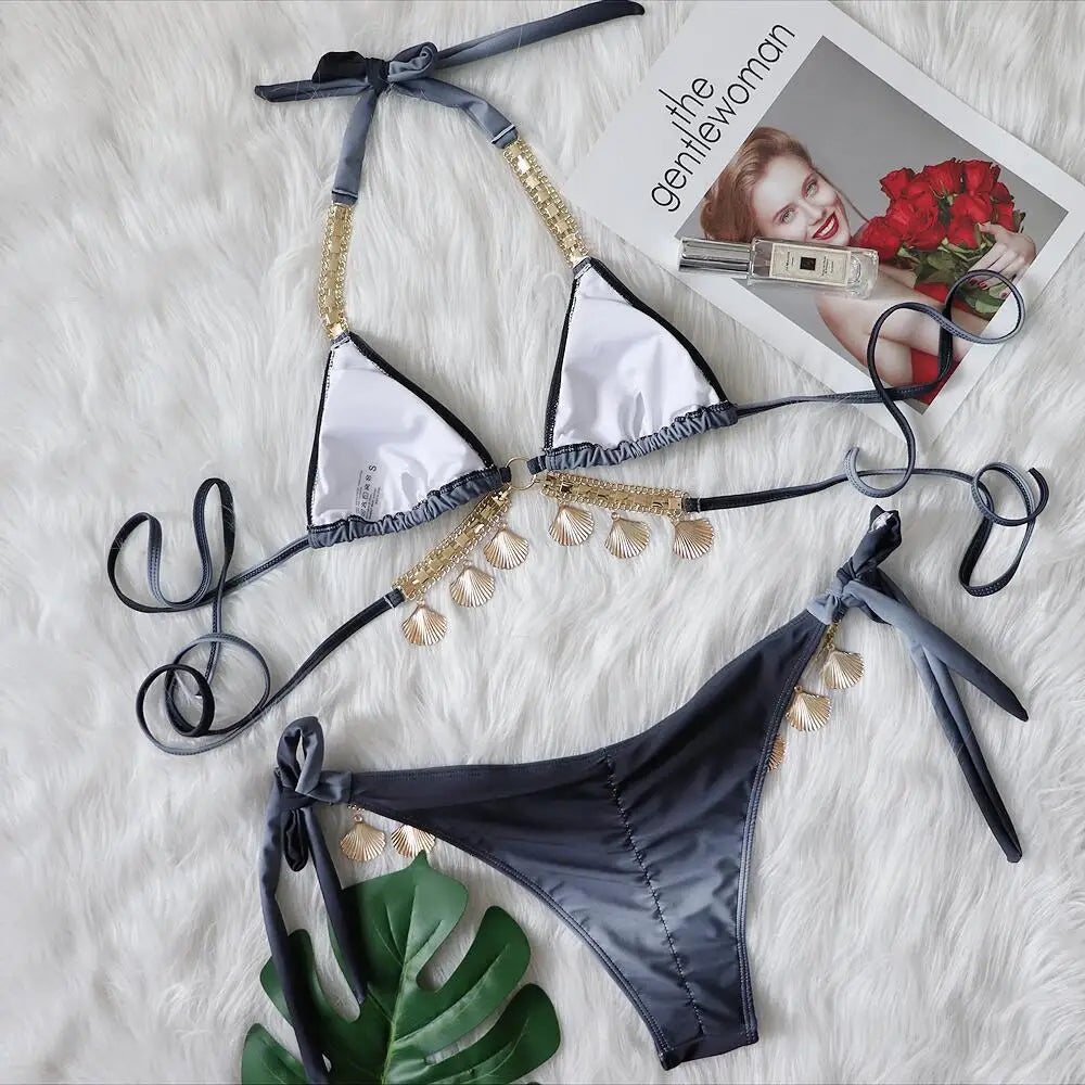 Bikini con tiras sexys y estampado degradado para mujer, modelo 2026