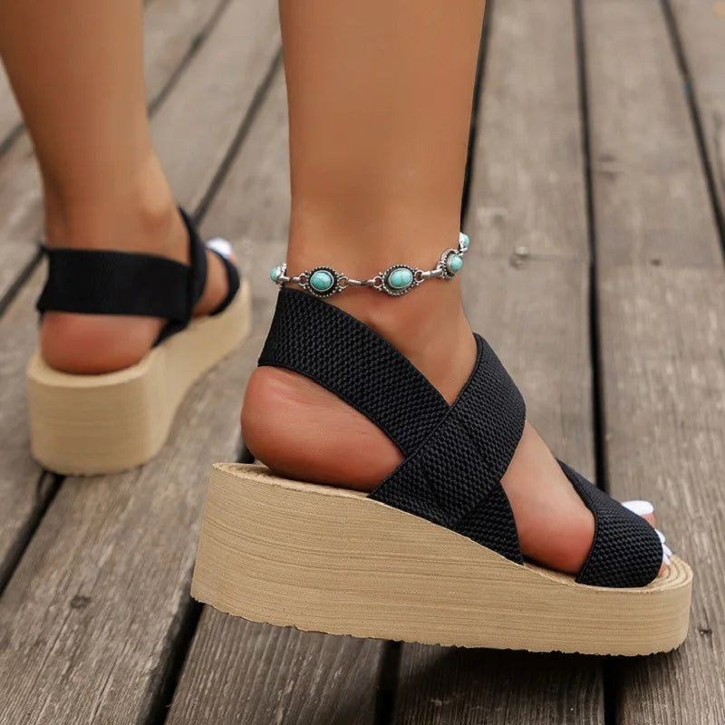 Sandalias de cuña ligeras para mujer, plataforma con punta abierta, suela gruesa, zapatos informales de verano con correa trasera, calzado de ocio