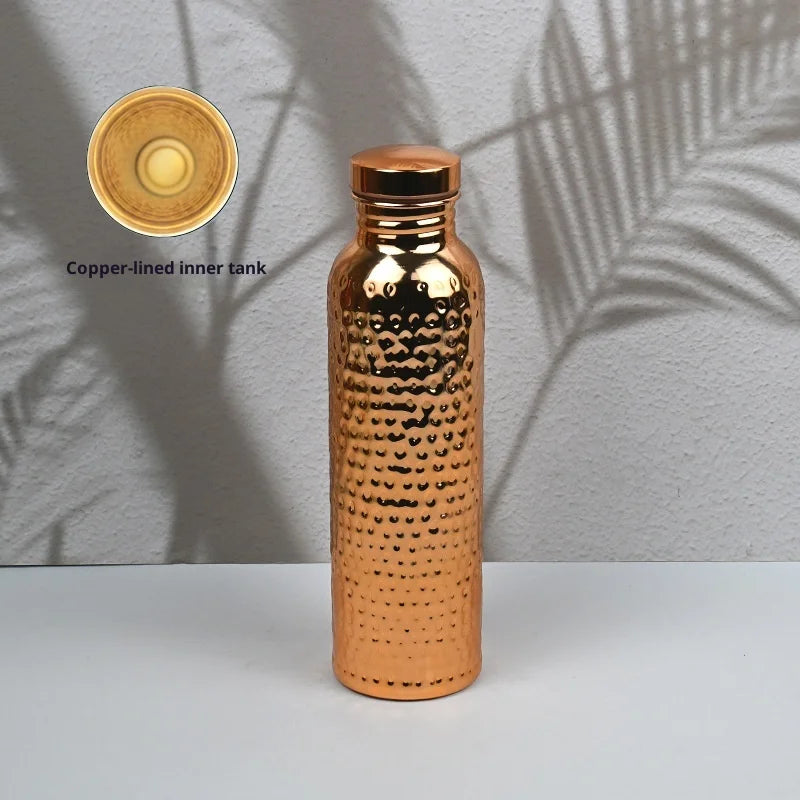 Botella de agua deportiva de cobre de 800 ml, diseño martillado, a prueba de fugas, para ciclismo, gimnasio, fitness, viajes.