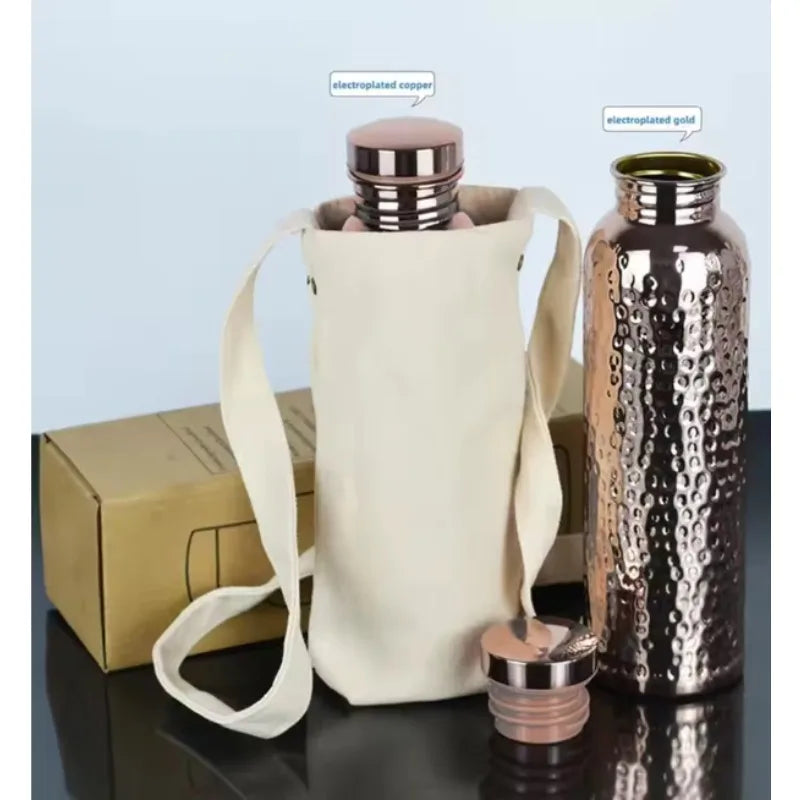Botella de agua deportiva de cobre de 800 ml, diseño martillado, a prueba de fugas, para ciclismo, gimnasio, fitness, viajes.