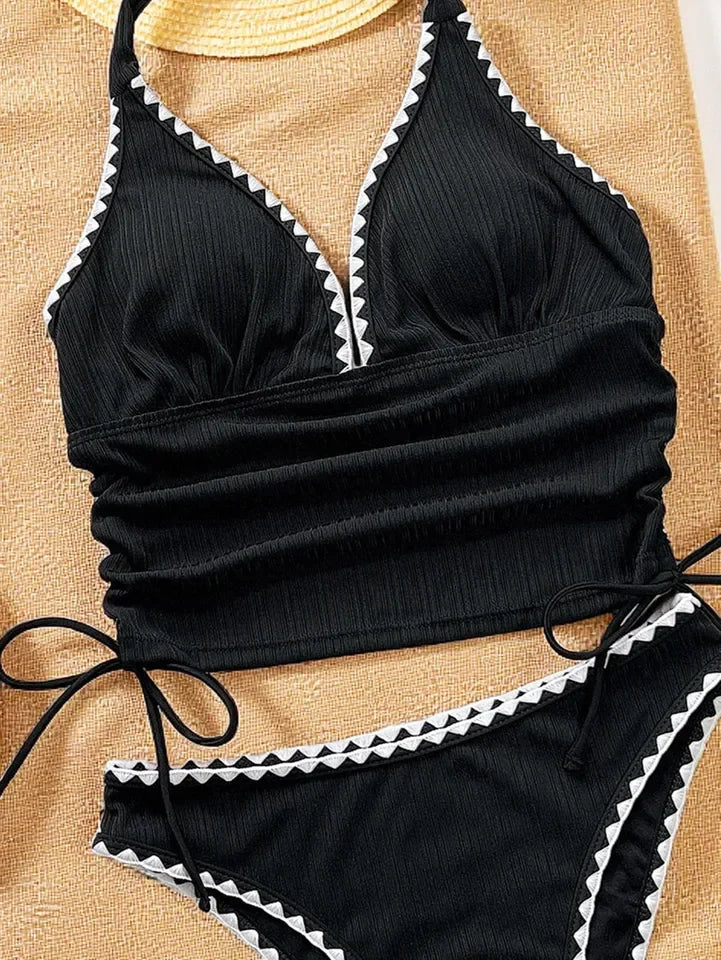 Conjunto de bikini 2026 para mujer, negro, con cordones, para playa o piscina