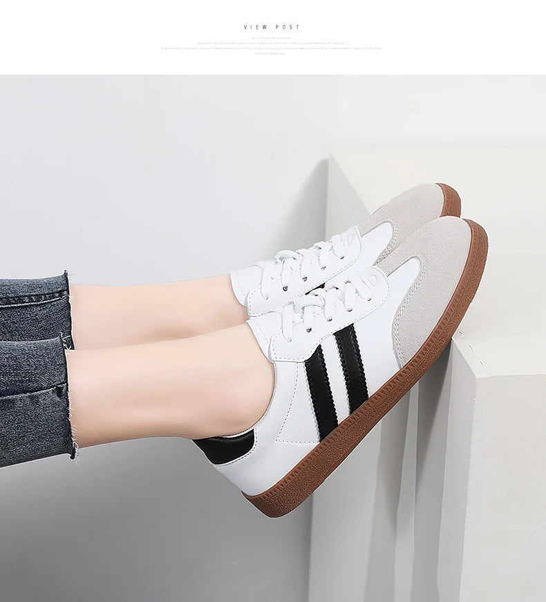 Zapatos de mujer, zapatos planos informales a la moda, zapatos vulcanizados para mujer, zapatillas para caminar al aire libre, zapatos clásicos cómodos para mujer, negro y blanco