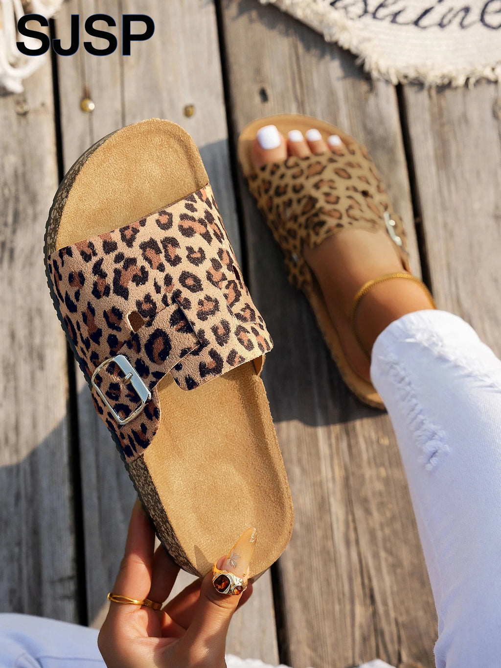 Sandalias de Punta Abierta para las Cuatro Estaciones, Nuevas Sandalias de Primavera y Otoño para Mujer, Sencillas, Casuales, Modernas, Versátiles, Sandalias con Suela de Corcho Azul y Marrón, Sandalias con Estampado Anima