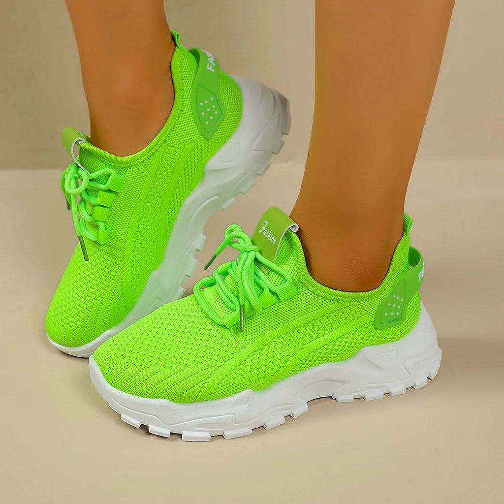 Zapatos informales amarillos de verano, zapatos planos para mujer, zapatillas de deporte de punto de malla transpirable, zapatos de tenis para mujer, zapatos ligeros para correr, zapatos de mujer