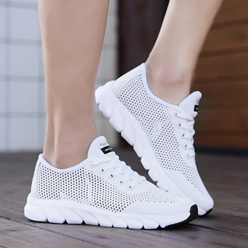 Zapatos informales amarillos de verano, zapatos planos para mujer, zapatillas de deporte de punto de malla transpirable, zapatos de tenis para mujer, zapatos ligeros para correr, zapatos de mujer