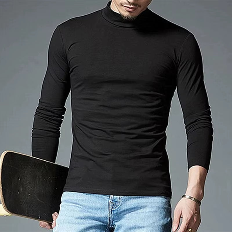 New Thermal Underwear Tops Men'S Casual Slim Turtleneck Bottom Shirt Long Sleeve Basic Tops Autumn Pullover Mock Neck Undershirt