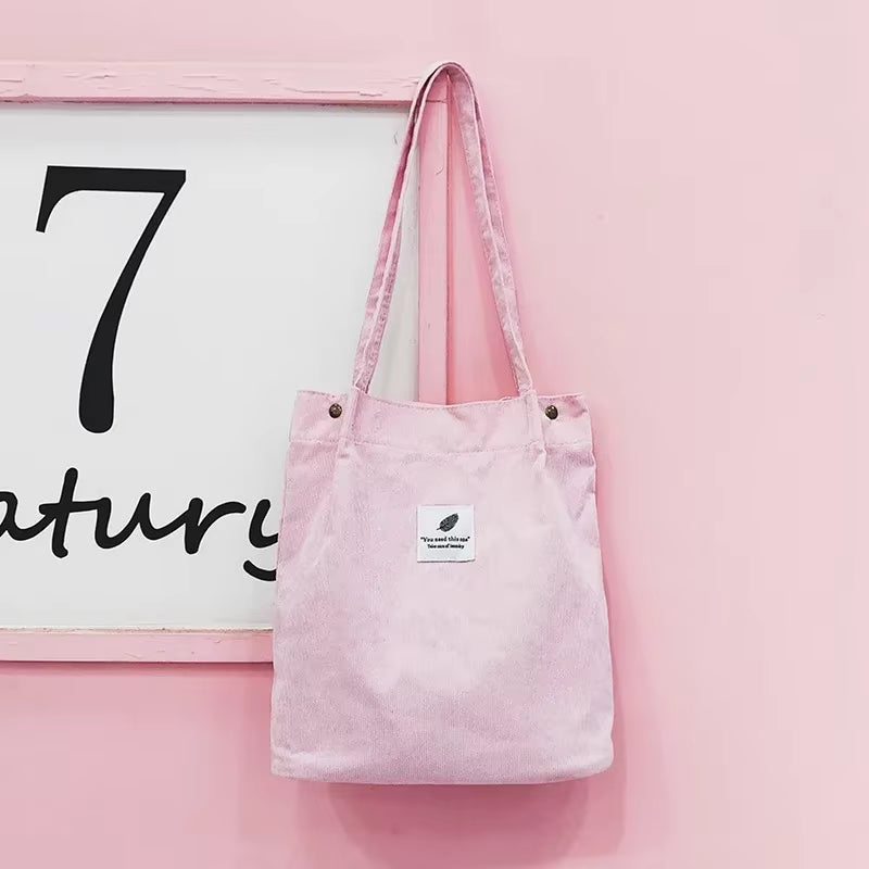 New Women Handbags Corduroy Shoulder Bags Reusable Large Capacity Shopping Bags Casual Portable Bolsas Feminina Dropshipping