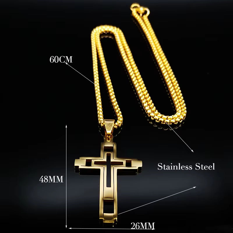 Cross Pendant Stainless Steel Male Necklace for Man Women Gold Color Men'S Chain Necklaces Jewelry Cadenas Para Hombre N6054S02