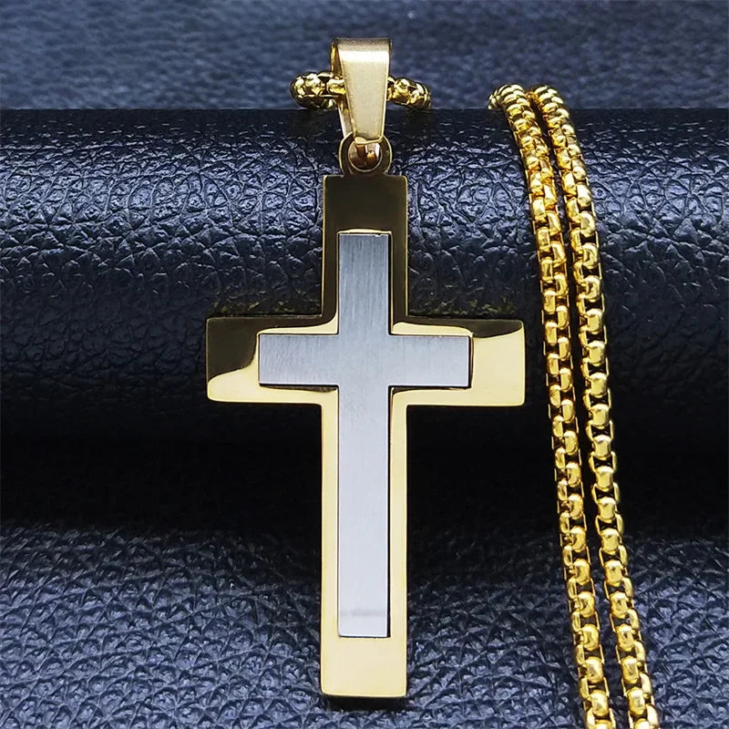 Cross Pendant Stainless Steel Male Necklace for Man Women Gold Color Men'S Chain Necklaces Jewelry Cadenas Para Hombre N6054S02