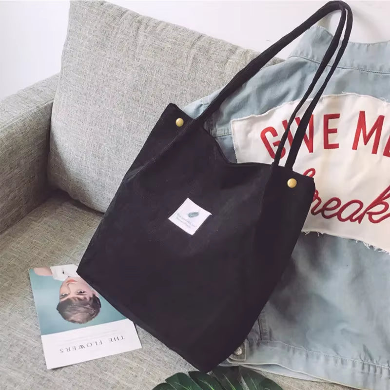 New Women Handbags Corduroy Shoulder Bags Reusable Large Capacity Shopping Bags Casual Portable Bolsas Feminina Dropshipping